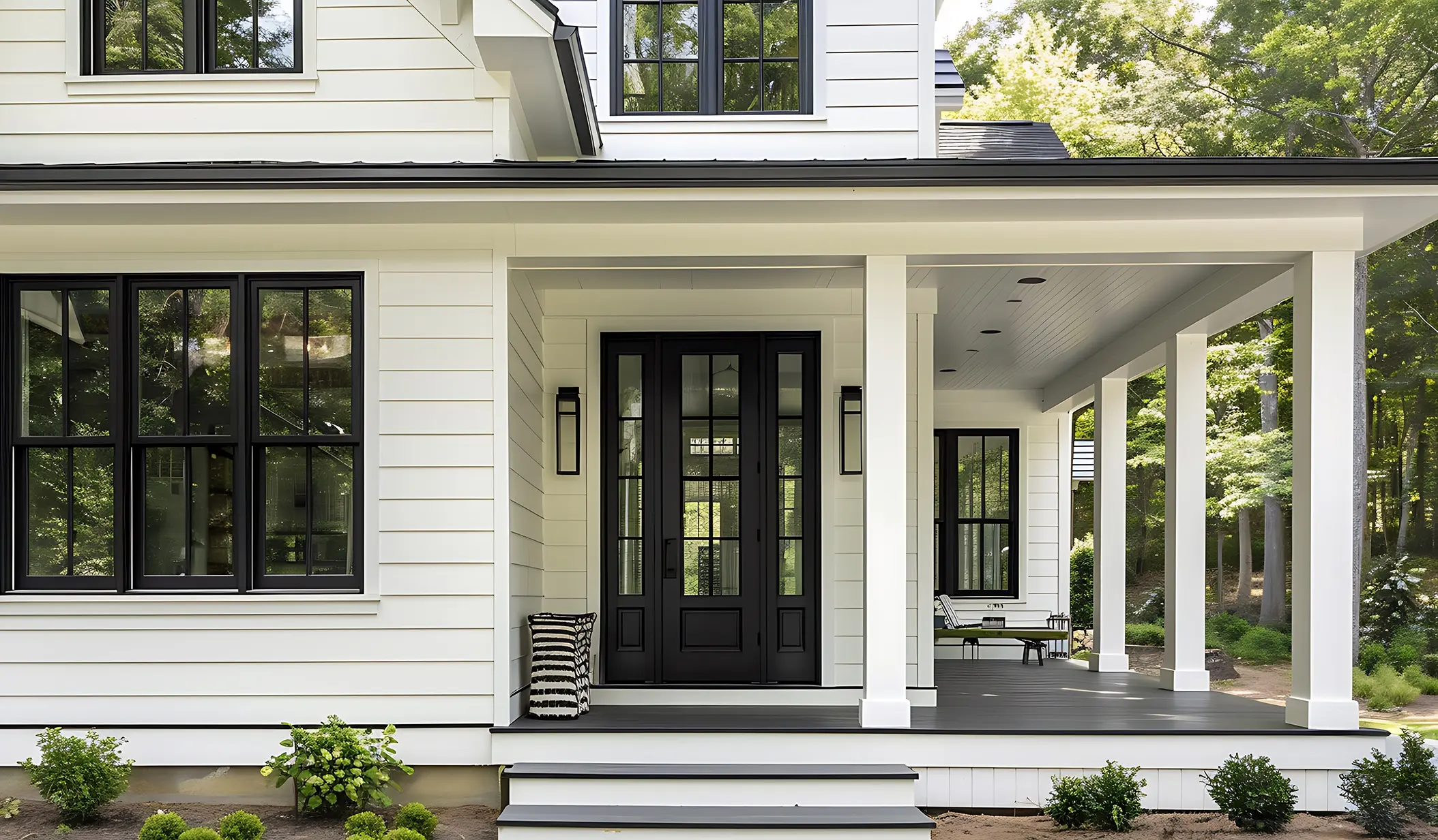 house porch with white old front door