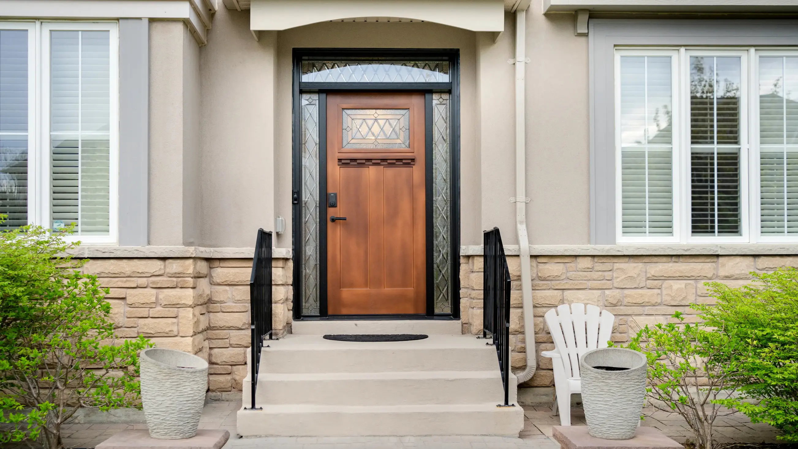 Front door with stained glass inserts