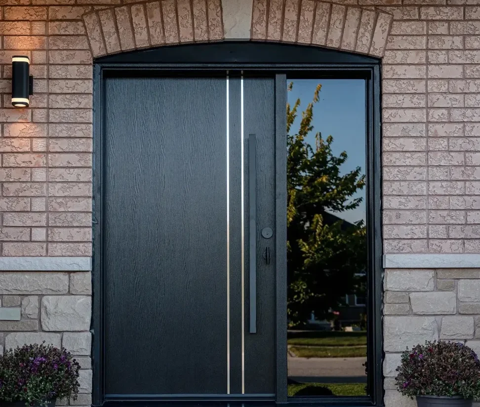 Arched black entry door