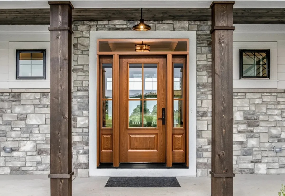 Oak entry door with glazed panel