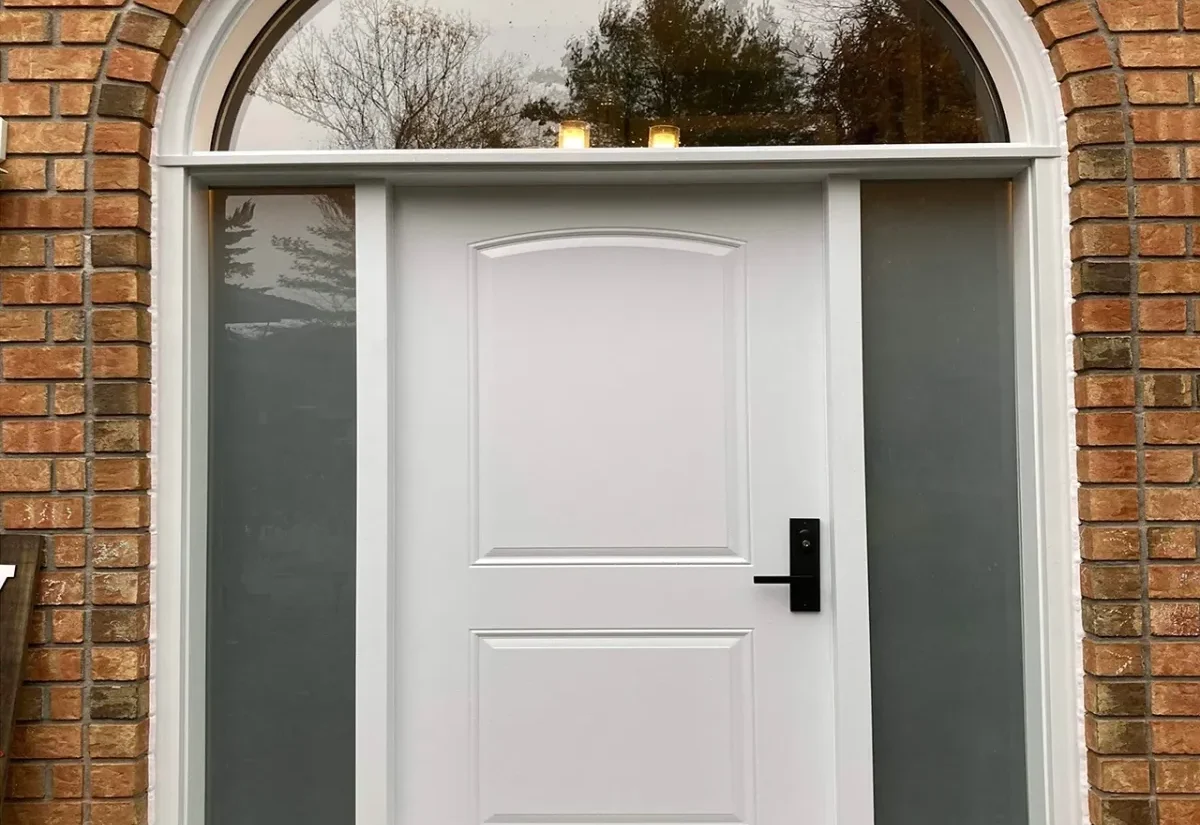 White entry door with transom