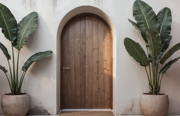 Arched solid wood entrance door