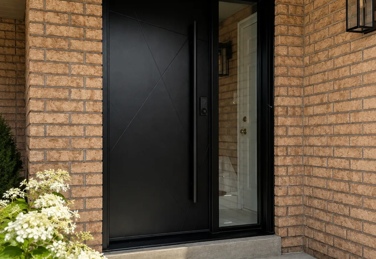 Entry door with diagonal inlay