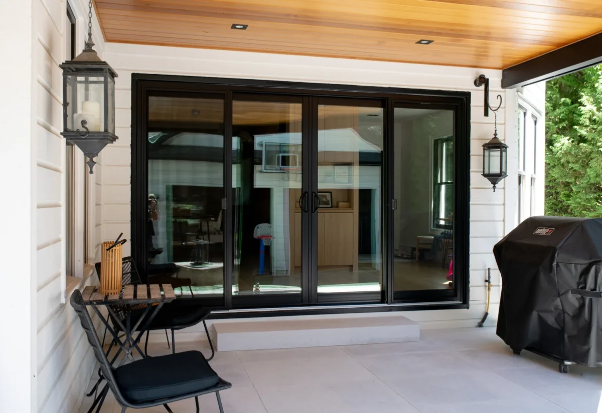 Four-panel sliding patio door